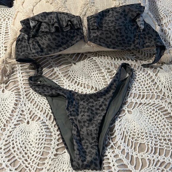 aerie Other - aerie 2 piece bandeau style swimsuit. Black and grey leopard print.